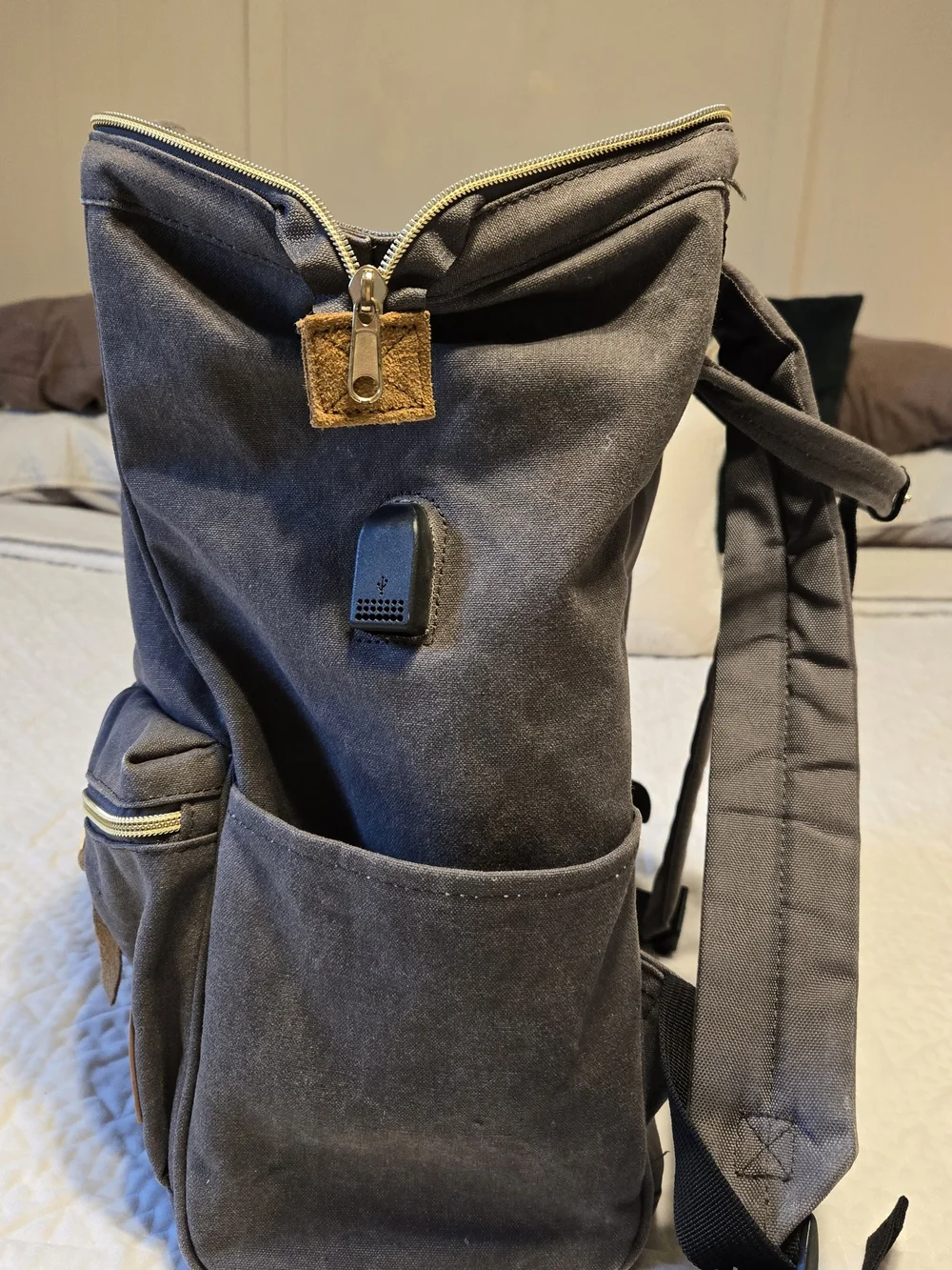 Canvas Backpack / Diaper Bag - Durable Everyday Bag Grey